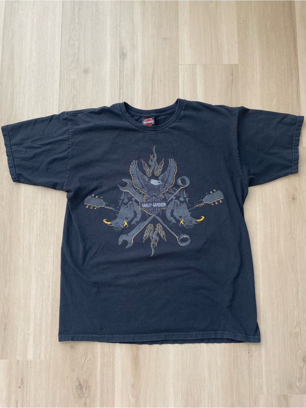 Harley-Davidson Black Short Sleeve Tee with Eagle & Tools Graphic